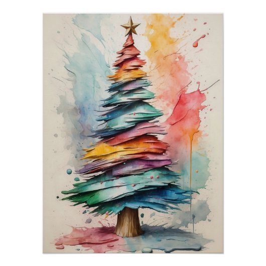 Pastel kerstboom: Abstracte olieverfschilderij Perfect Poster (Voorkant)