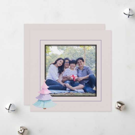 Pastel kerstboom feestdagenkaart (Voorkant / Achterkant in situ)