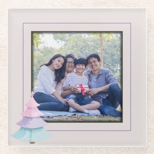 Pastel kerstboom glazen onderzetter (Voorkant)