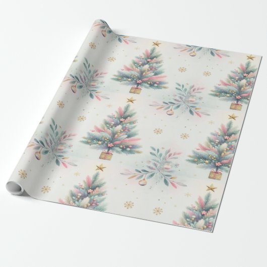 Pastel kerstboom inpakpapier (Uitgerold)