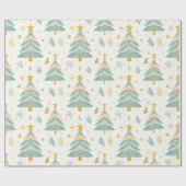 Pastel kerstboom met gouden ster cadeaupapier (Vlak)