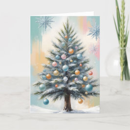 Pastel kerstboom met Ornamenten en sneeuwvlok Feestdagen Kaart