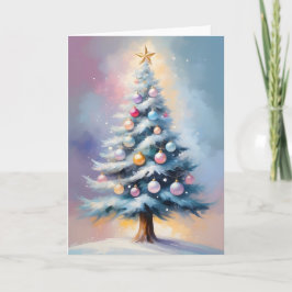 Pastel kerstboom met Paarse roze Ornamenten Feestdagen Kaart