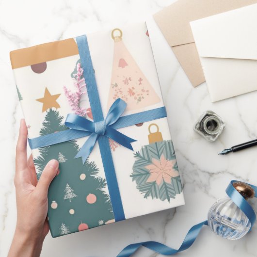 Pastel Kerstboom Ornamenten Vakantie Cadeaupapier (Geschenken)