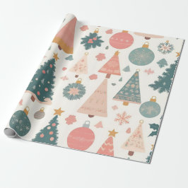 Pastel Kerstboom Ornamenten Vakantie Cadeaupapier