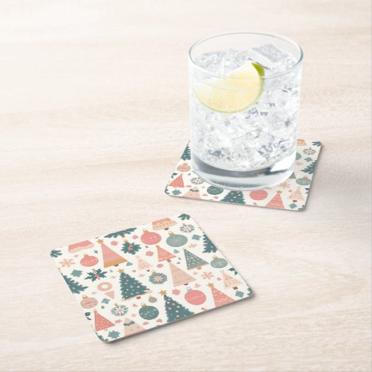 Pastel Kerstboom Ornamenten Vakantie Kartonnen Onderzetters (Insitu)