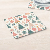 Pastel Kerstboom Ornamenten Vakantie Kartonnen Onderzetters (Schuin)