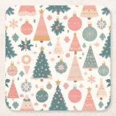 Pastel Kerstboom Ornamenten Vakantie Kartonnen Onderzetters (Voorkant)