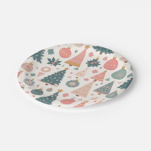 Pastel Kerstboom Ornamenten Vakantie Papieren Bordje (Gekanteld)