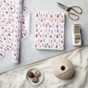 Pastel kerstboom patroon Bourgogne en zilver Cadeaupapier