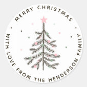 Pastel kerstboom vakantie ronde sticker (Voorkant)