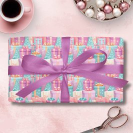 Pastel kerstcadeaus en bomen papier