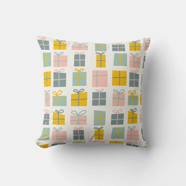 Pastel Kerstcadeaus Kussen (Voorkant)