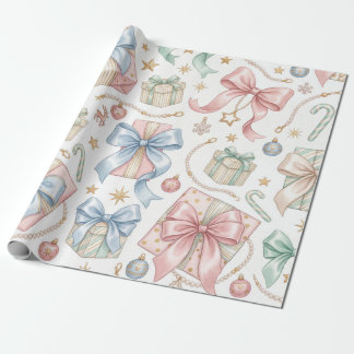 Pastel Kerstcadeaus Satijnen Strikken & Parels Cadeaupapier