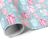 Pastel kerstcadeautjes en snoepjes cadeaupapier (Rol Hoek)