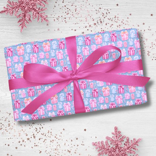 Pastel kerstcadeautjes en snoepjes cadeaupapier