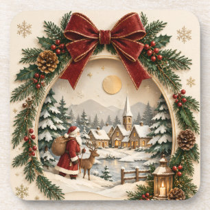 Pastel Kerstgroet, Kerstman en sneeuw Bier Onderzetter