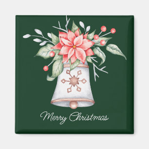 Pastel kerstklok met poinsettia magneet