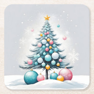 Pastel Kerstmis Oversized Blauwe Roze Ornament Kartonnen Onderzetters