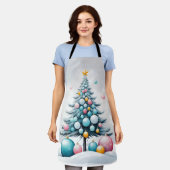 Pastel Kerstmis Oversized Blauwe Roze Ornament Schort (Gedragen)