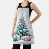 Pastel Kerstmis Oversized Blauwe Roze Ornament Schort (Insitu)