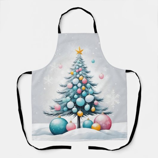 Pastel Kerstmis Oversized Blauwe Roze Ornament Schort (Voorkant)