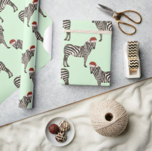 Pastel Kerstmis Safari Dieren Mint Zebra Cadeaupapier