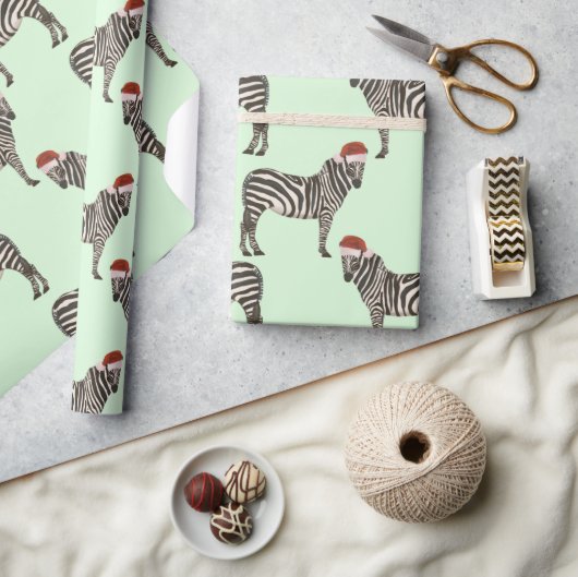 Pastel Kerstmis Safari Dieren Mint Zebra Cadeaupapier (Crafts)