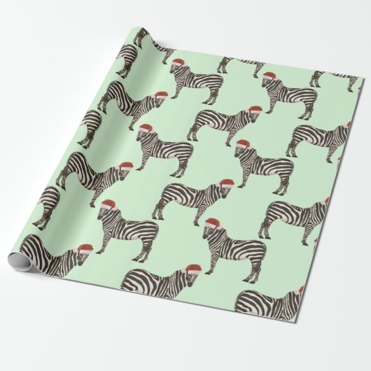 Pastel Kerstmis Safari Dieren Mint Zebra Cadeaupapier (Uitgerold)