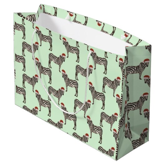 Pastel Kerstmis Safari Dieren Mint Zebra Groot Cadeauzakje (Achterkant Gekanteld)