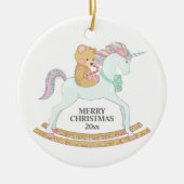 Pastel Kerstmis Unicorn Rocking Horse op White Keramisch Ornament (Voorkant)
