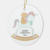 Pastel Kerstmis Unicorn Rocking Horse op White Keramisch Ornament (Links)
