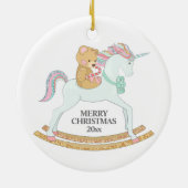 Pastel Kerstmis Unicorn Rocking Horse op White Keramisch Ornament (Achterkant)