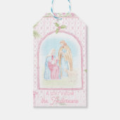 Pastel Kerststal | Baby Jezus in een Kribbe Cadeaulabel (Voorkant)