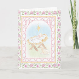 Pastel Kerststal Baby Jezus in een Kribbe  Kaart