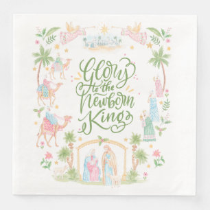 Pastel Kerststal Eer aan de pasgeboren Koning Servet