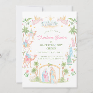 Pastel Kerststal Kerkdienst Kerk Kaart