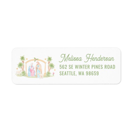 Pastel Kerststal Kerstmis Etiket (Voorkant)