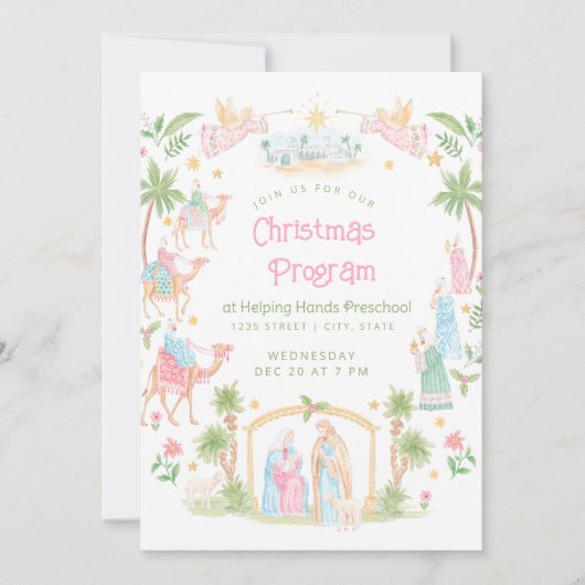 Pastel Kerststal Kerstprogramma | Peuterspeelzaal Kaart (Voorkant)