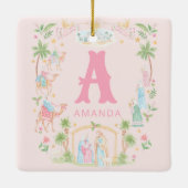Pastel Kerststal Monogram Keramisch Ornament (Achterkant)