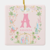 Pastel Kerststal Monogram Keramisch Ornament (Voorkant)