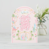 Pastel Kerststal Opgevouwen Kerstkaart Kaart (Staand voorkant)