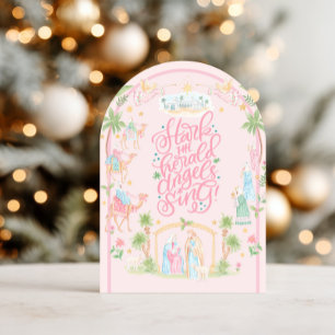 Pastel Kerststal Opgevouwen Kerstkaart Kaart
