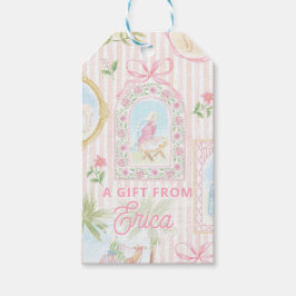 Pastel Kerststal | Scènes Gestreept Cadeaulabel