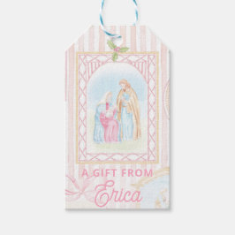 Pastel Kerststal | Scènes Gestreept Cadeaulabel