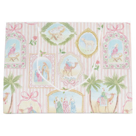 Pastel Kerststal Scenes Gestreept Groot Cadeauzakje