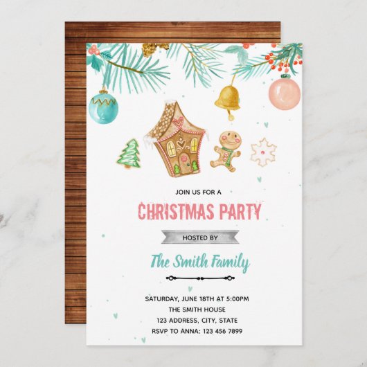 Pastel Kerstthema uitnodiging (Voorkant / Achterkant)