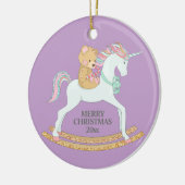 Pastel-kerstunicorn Rocking Horse op Paars Keramisch Ornament (Links)