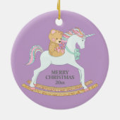 Pastel-kerstunicorn Rocking Horse op Paars Keramisch Ornament (Achterkant)