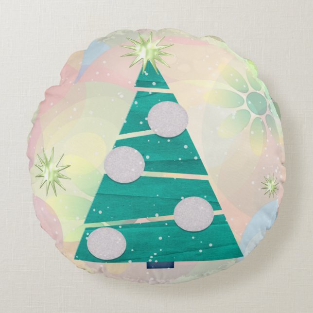 Pastel Kerstvakantie Rond Kussen (Voorkant)
